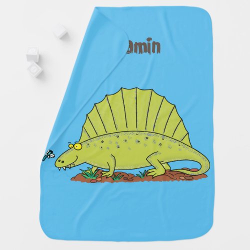 Cute green dimetrodon cartoon illustration baby blanket