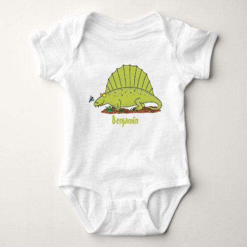 Cute green dimetrodon cartoon illustration baby bodysuit