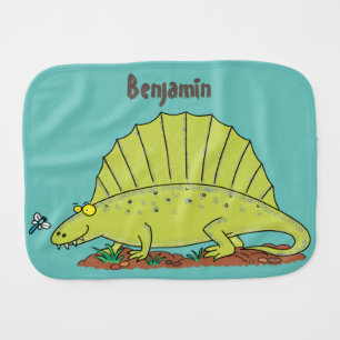 Cute green dimetrodon cartoon illustration baby burp cloth