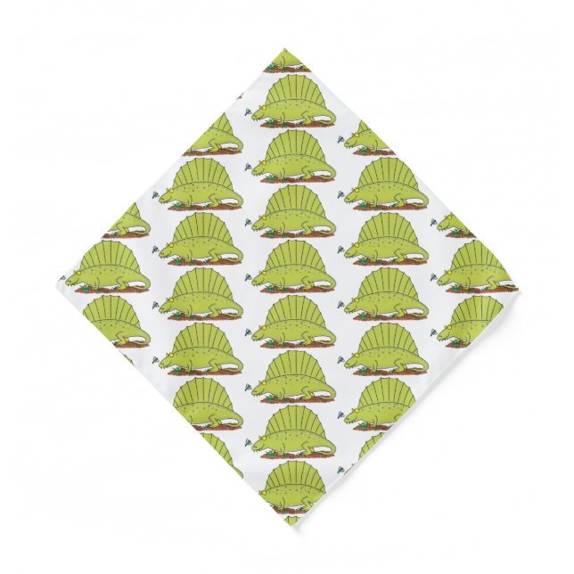 Cute green dimetrodon cartoon illustration bandana (Front)