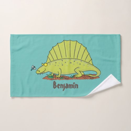 Cute green dimetrodon cartoon illustration bath towel set