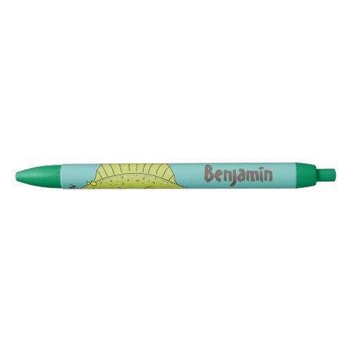 Cute green dimetrodon cartoon illustration black ink pen