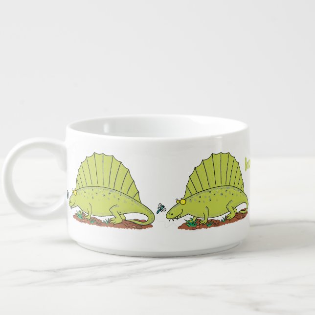 Cute green dimetrodon cartoon illustration bowl (Right)