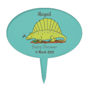 Cute green dimetrodon cartoon illustration cake topper
