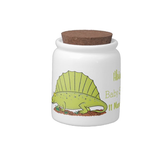 Cute green dimetrodon cartoon illustration candy jar (Left)
