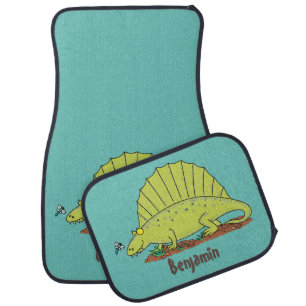 Cute green dimetrodon cartoon illustration car floor mat