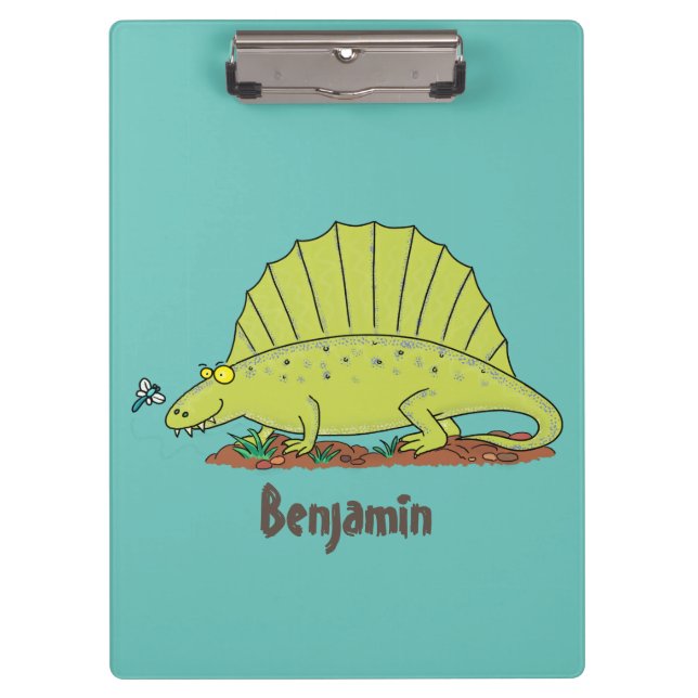 Cute green dimetrodon cartoon illustration clipboard (Front)
