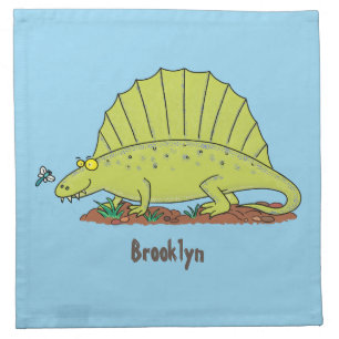 Cute green dimetrodon cartoon illustration cloth napkin