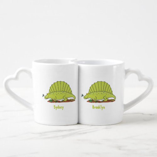 Cute green dimetrodon cartoon illustration coffee mug set