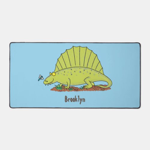 Cute green dimetrodon cartoon illustration desk mat