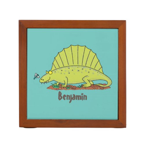 Cute green dimetrodon cartoon illustration desk organizer