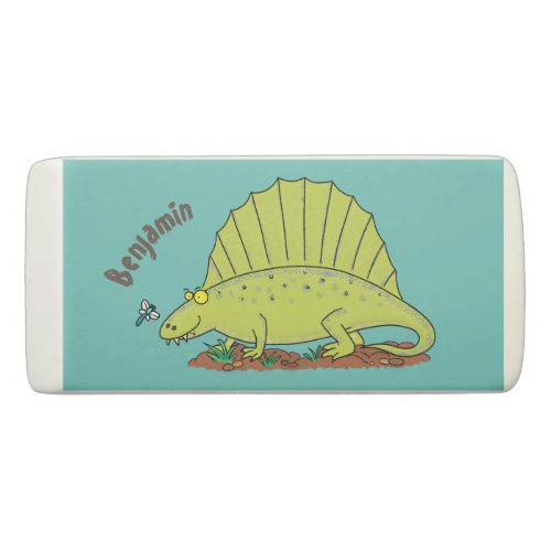 Cute green dimetrodon cartoon illustration eraser