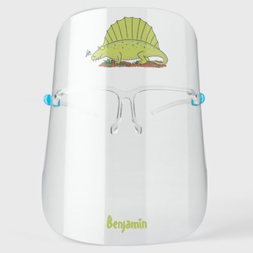 Cute green dimetrodon cartoon illustration  face shield