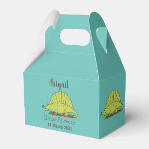 Cute green dimetrodon cartoon illustration favor boxes