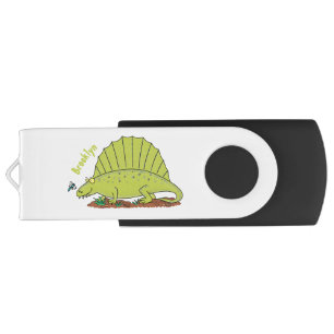 Cute green dimetrodon cartoon illustration flash drive