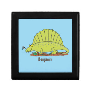 Cute green dimetrodon cartoon illustration gift box