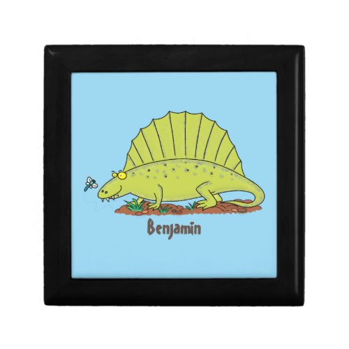 Cute green dimetrodon cartoon illustration gift box