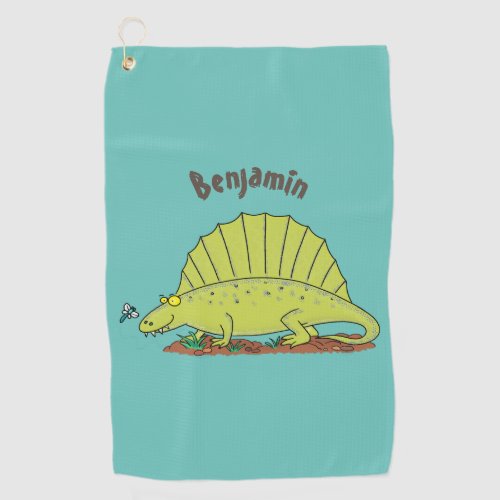 Cute green dimetrodon cartoon illustration  golf towel