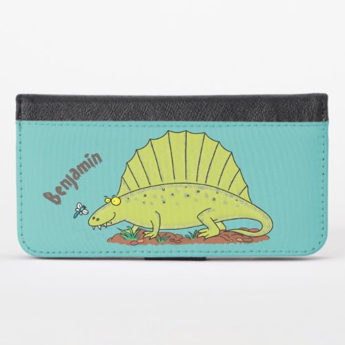 Cute green dimetrodon cartoon illustration iPhone x wallet case