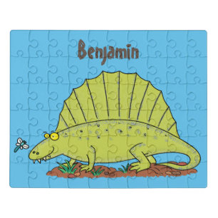 Cute green dimetrodon cartoon illustration jigsaw puzzle