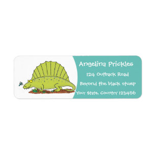 Cute green dimetrodon cartoon illustration label