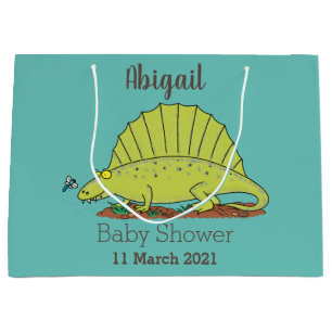 Cute green dimetrodon cartoon illustration large gift bag