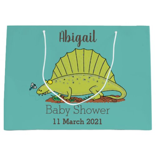 Cute green dimetrodon cartoon illustration large gift bag