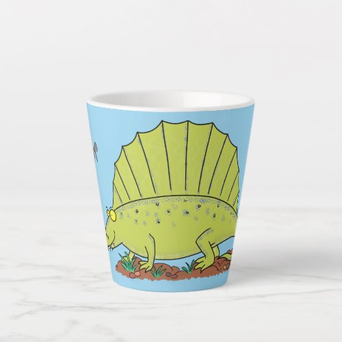 Cute green dimetrodon cartoon illustration latte mug