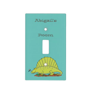 Cute green dimetrodon cartoon illustration light switch cover