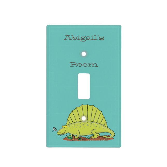 Cute green dimetrodon cartoon illustration  light switch cover (Front)