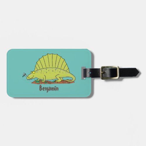 Cute green dimetrodon cartoon illustration luggage tag