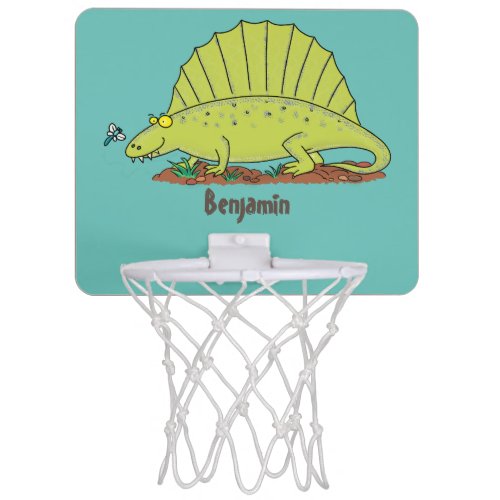 Cute green dimetrodon cartoon illustration mini basketball hoop