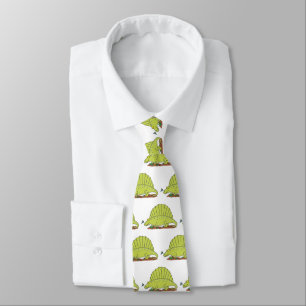 Cute green dimetrodon cartoon illustration neck tie