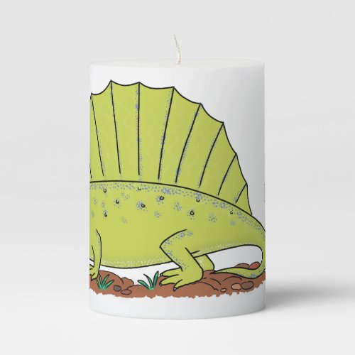 Cute green dimetrodon cartoon illustration pillar candle