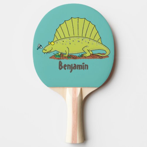 Cute green dimetrodon cartoon illustration ping pong paddle