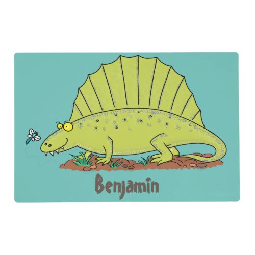 Cute green dimetrodon cartoon illustration placemat