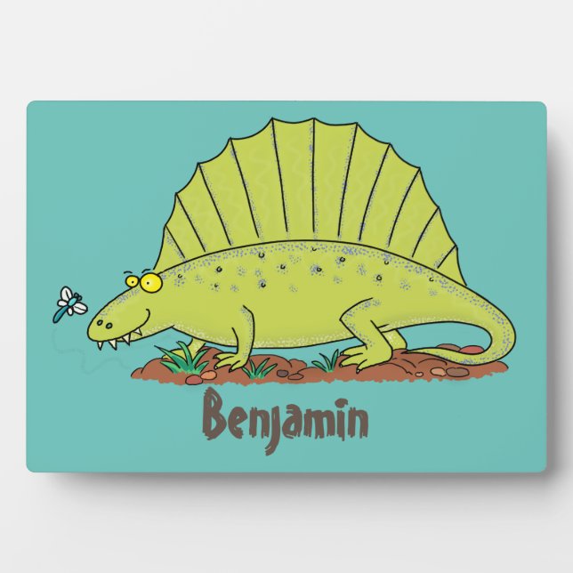 Cute green dimetrodon cartoon illustration plaque (Front)