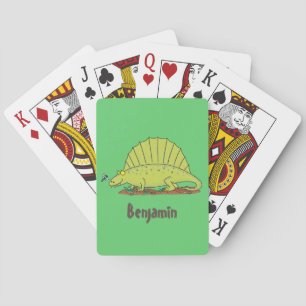 Cute green dimetrodon cartoon illustration poker cards