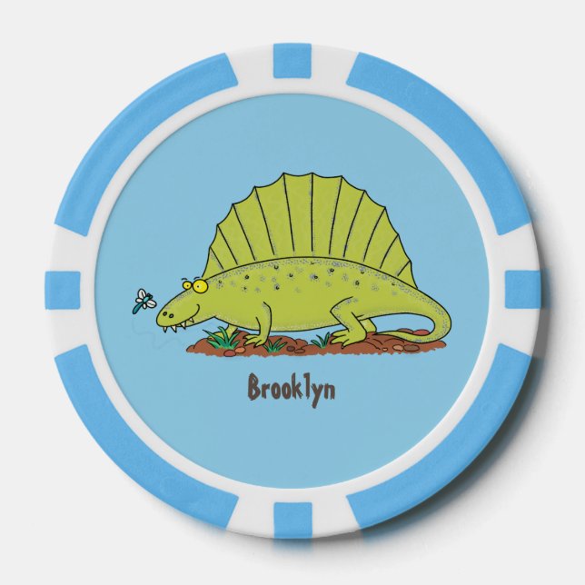 Cute green dimetrodon cartoon illustration poker chips (Front)