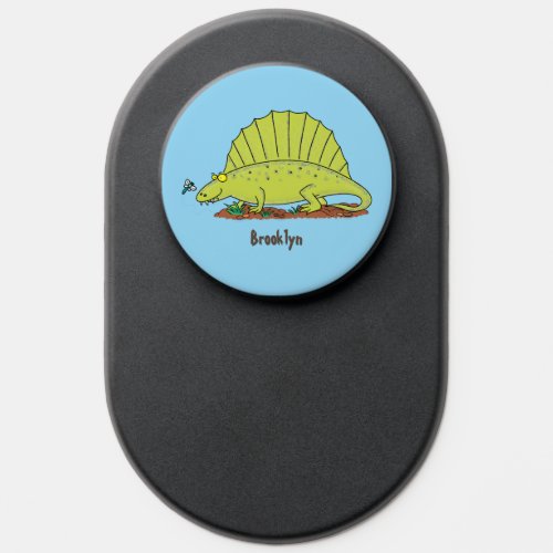 Cute green dimetrodon cartoon illustration PopSocket