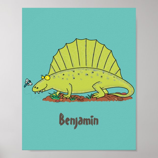 Cute green dimetrodon cartoon illustration poster (Front)