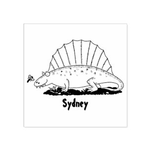 Cute green dimetrodon cartoon illustration rubber stamp