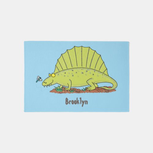 Cute green dimetrodon cartoon illustration rug