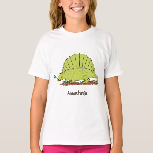 Cute green dimetrodon cartoon illustration T_Shirt