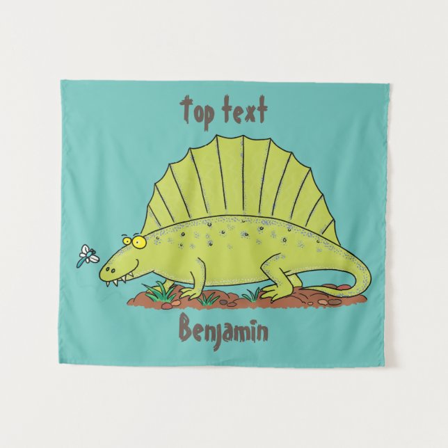 Cute green dimetrodon cartoon illustration tapestry (Front (Horizontal))
