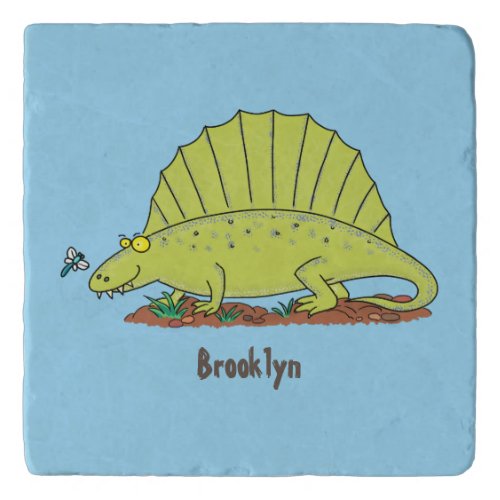 Cute green dimetrodon cartoon illustration trivet