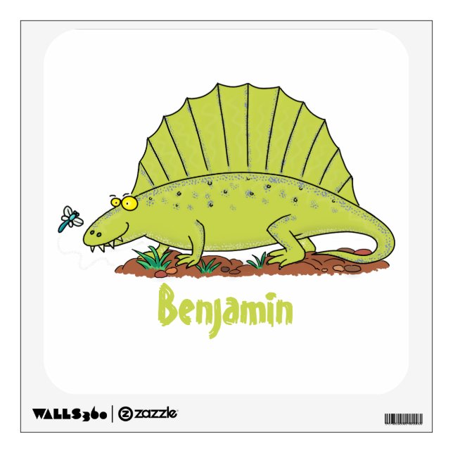Cute green dimetrodon cartoon illustration wall decal (Front)