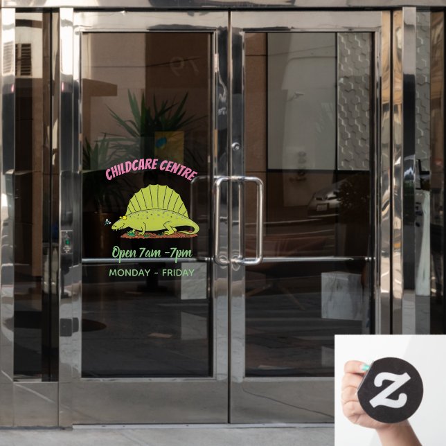 Cute green dimetrodon cartoon illustration window cling (Office Door)