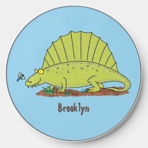 Cute green dimetrodon cartoon illustration wireless charger 