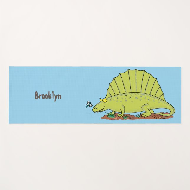 Cute green dimetrodon cartoon illustration yoga mat (Front (Horizontal))